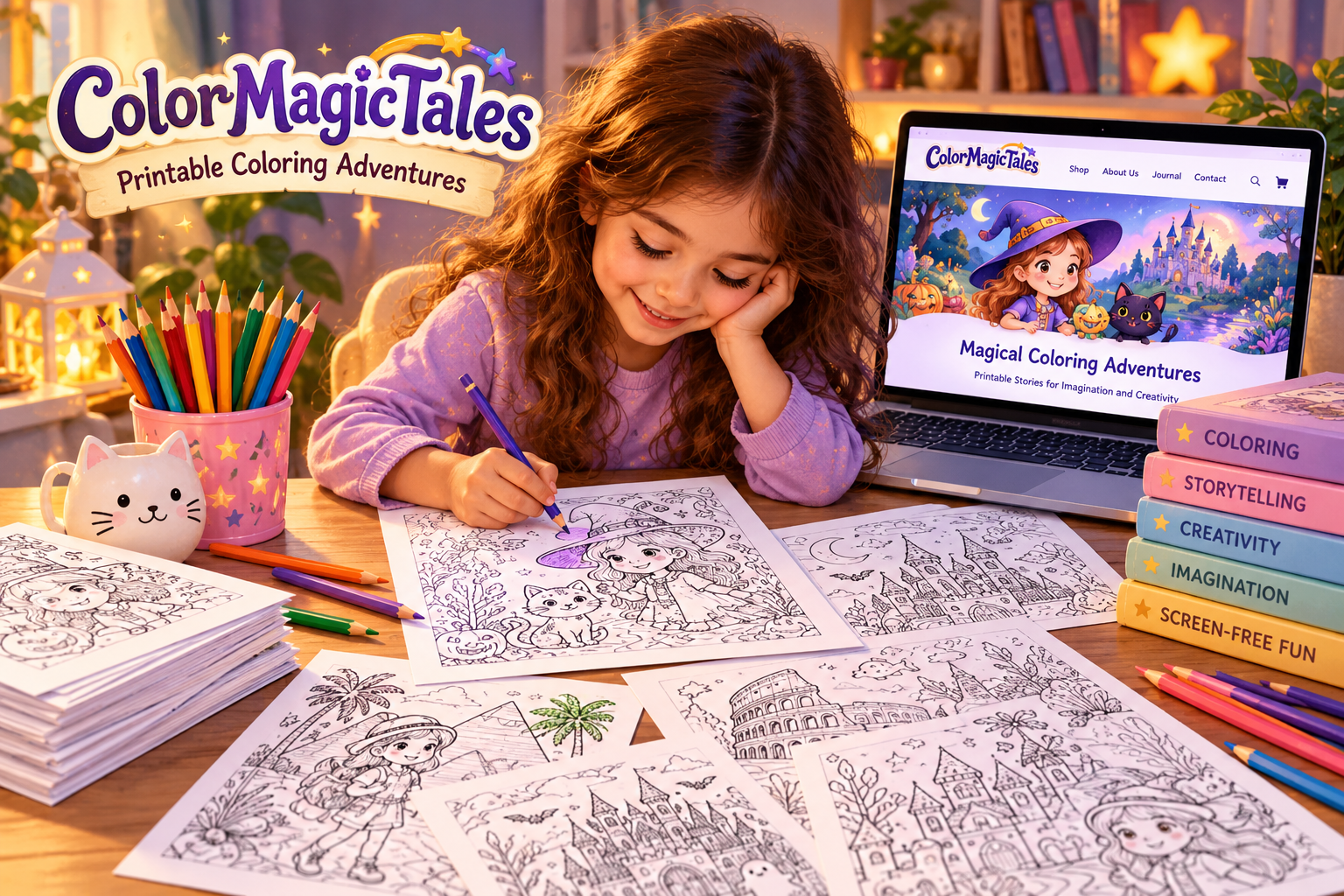 child coloring a printable coloring book at home