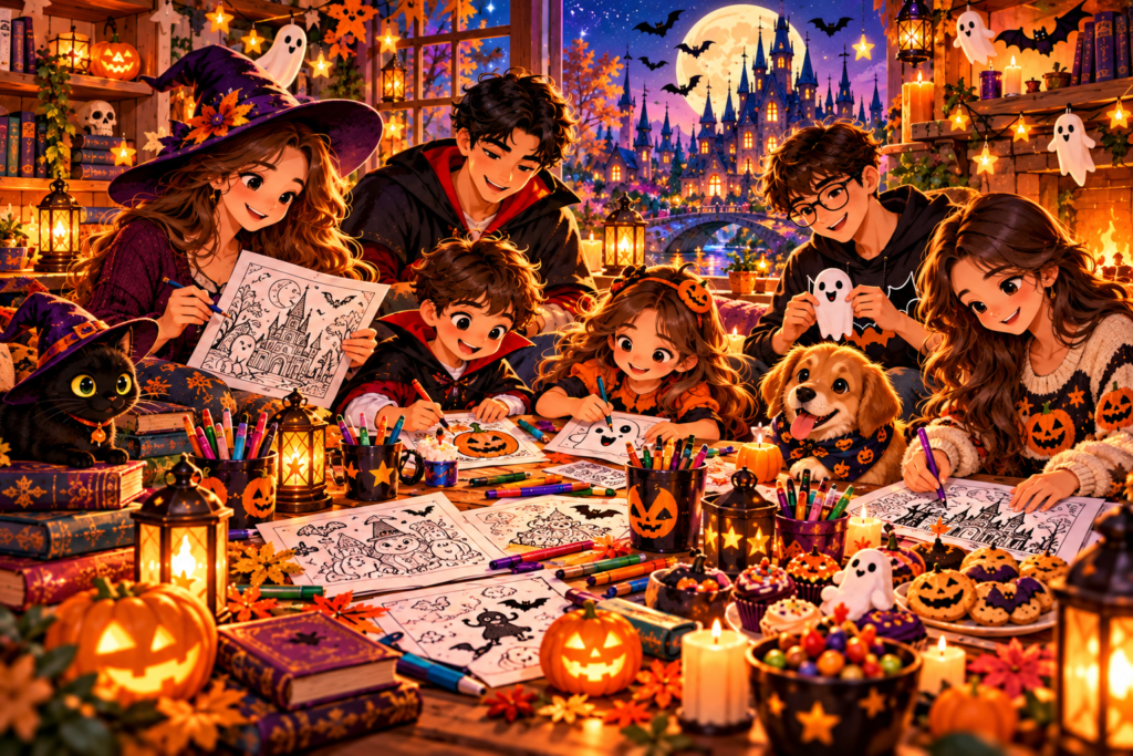 Kids enjoying Halloween activities at home